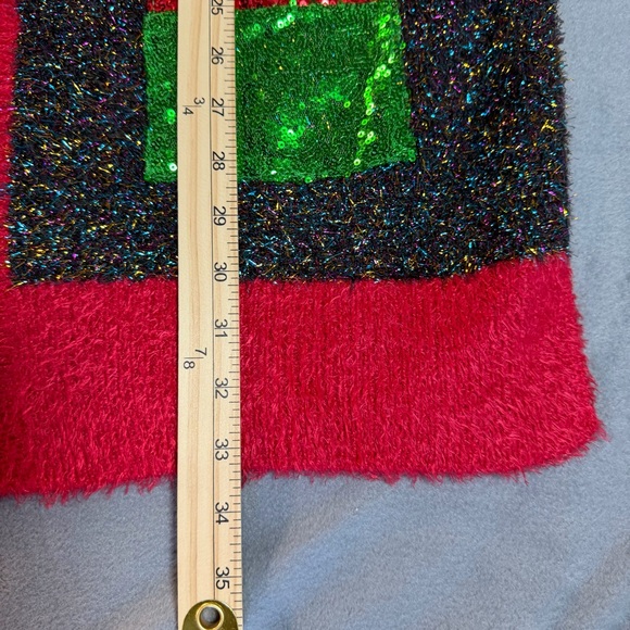 Christmas Sweater Ugly Festive Cardigan Tinsel Knit Vest L Grandmacore Xmas - Picture 8 of 10